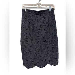Halogen black laced/crochet midi pencil skirt